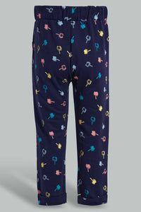 Redtag-Navy-Flamingo-Aop-Active-Pant-Active-Pants-Infant-Girls-3 to 24 Months