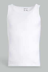 Redtag-White-2-Pcs-Pack-Sleeveless-Vest-Basic-Vests-Senior-Boys-9 to 14 Years