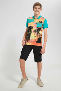 Redtag-Green-Palm-Tree-Aop-Shirt-Casual-Shirts-Senior-Boys-9 to 14 Years