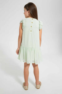 Redtag-Mint-Gathers-Collared-Shift-Dress-Dresses-Girls-2 to 8 Years