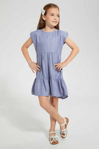 Redtag-Grey-Twill-Tiered-Dress-Dresses-Girls-2 to 8 Years