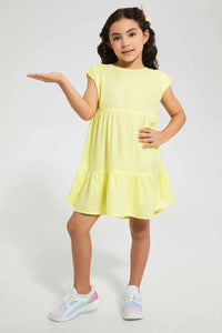 Redtag-Grey-Twill-Tiered-Dress-Dresses-Girls-2 to 8 Years