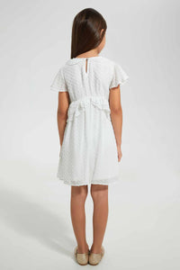 Redtag-White-Frill-Dobby-Dress-Dresses-Girls-2 to 8 Years