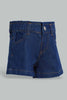 Redtag-Darkwash-Paperbag-Shorts-Denim-Shorts-Infant-Girls-3 to 24 Months