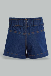 Redtag-Darkwash-Paperbag-Shorts-Denim-Shorts-Infant-Girls-3 to 24 Months