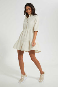 Redtag-Cream-Linen-Blend-Tiered-Dress-Dresses-Women's-