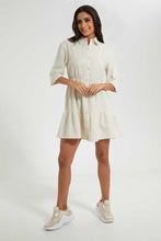 Load image into Gallery viewer, Redtag-Cream-Linen-Blend-Tiered-Dress-Dresses-Women&#39;s-
