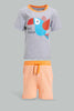 Redtag-Grey-T-Shirt-With-Jersey-Yd-Short-Set-(2-Pack)-Sets-Infant-Boys-3 to 24 Months