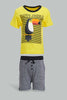 Redtag-Yellow-Woodpecker-Tshirt-With-Yd-Short-Set-(2-Pack)-Sets-Infant-Boys-3 to 24 Months