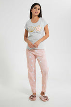 Load image into Gallery viewer, Redtag-Mid-Grey-Printed-Pyjama-Set-Pyjama-Sets-Women&#39;s-
