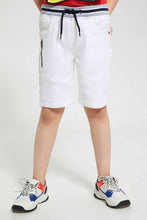 Load image into Gallery viewer, Redtag-White-Adventure-Embossed-Ribbed-Waistband-Knit-Denim-Short-Denim-Shorts-Boys-2 to 8 Years
