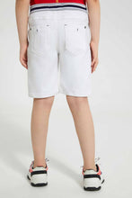 Load image into Gallery viewer, Redtag-White-Adventure-Embossed-Ribbed-Waistband-Knit-Denim-Short-Denim-Shorts-Boys-2 to 8 Years
