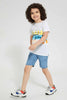 Redtag-Light-Wash-Monster-Embossed-Ribbed-Waistband-Knit-Denim-Short-Denim-Shorts-Boys-2 to 8 Years