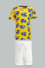 تنزيل الصورة على معرض الصور، Redtag-Yellow-Truck-Printed-Tshirt-And-White-Bottom-Set-(2-Pack)-Sets-Infant-Boys-3 to 24 Months
