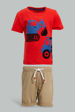 تنزيل الصورة على معرض الصور، Redtag-Red-Digger-Tshirt-With-Beige-Pull-On-Short-Set-(2-Pack)-Sets-Infant-Boys-3 to 24 Months
