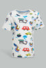 Redtag-White-Car-Printed-Tshirt-With-Red-Short-Casual-Set-(2-Pack)-Sets-Infant-Boys-3 to 24 Months