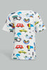 Redtag-White-Car-Printed-Tshirt-With-Red-Short-Casual-Set-(2-Pack)-Sets-Infant-Boys-3 to 24 Months