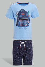 تنزيل الصورة على معرض الصور، Redtag-Blue-Zipper-Bag-With-Navy-Short-Set-(2-Pack)-Sets-Infant-Boys-3 to 24 Months
