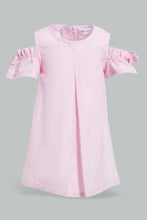 تنزيل الصورة على معرض الصور، Redtag-Pink-Cold-Shoulder-Bow-Sleeves-Dress-Dresses-Infant-Girls-3 to 24 Months
