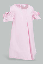 تنزيل الصورة على معرض الصور، Redtag-Pink-Cold-Shoulder-Bow-Sleeves-Dress-Dresses-Infant-Girls-3 to 24 Months
