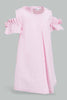 Redtag-Pink-Cold-Shoulder-Bow-Sleeves-Dress-Dresses-Infant-Girls-3 to 24 Months