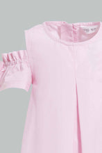 تنزيل الصورة على معرض الصور، Redtag-Pink-Cold-Shoulder-Bow-Sleeves-Dress-Dresses-Infant-Girls-3 to 24 Months
