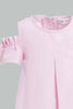 Redtag-Pink-Cold-Shoulder-Bow-Sleeves-Dress-Dresses-Infant-Girls-3 to 24 Months