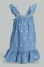 تنزيل الصورة على معرض الصور، Redtag-Blue-Denim-Floral-Aop-Straps-Dress-Dresses-Infant-Girls-3 to 24 Months
