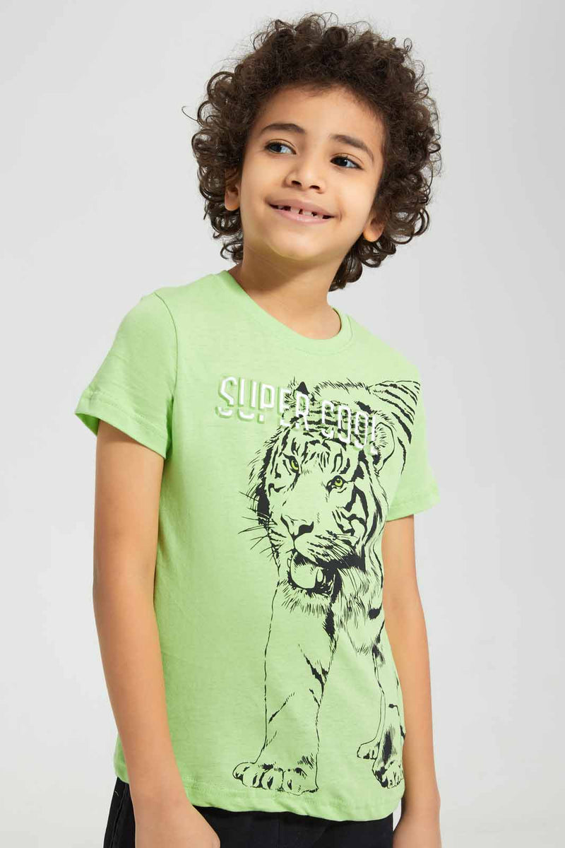 Redtag-Olive-Embossed-Tiger-Print-Graphic-T-Shirts-Boys-2 to 8 Years