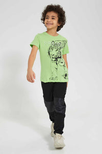 Redtag-Olive-Embossed-Tiger-Print-Graphic-T-Shirts-Boys-2 to 8 Years