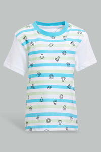 Redtag-White-And-Blue-With-Blue-Bottom-Casual-Set-(2-Pack)-Sets-Infant-Boys-3 to 24 Months