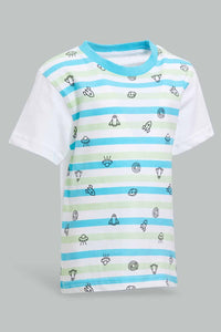 Redtag-White-And-Blue-With-Blue-Bottom-Casual-Set-(2-Pack)-Sets-Infant-Boys-3 to 24 Months