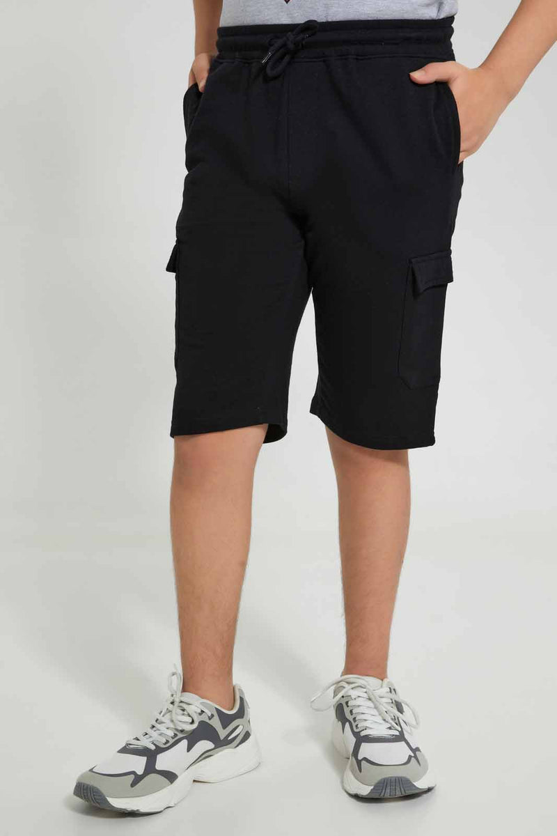 Redtag-Black-Side-Pocket-Active-Short-Active-Shorts-Senior-Boys-9 to 14 Years