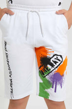 تنزيل الصورة على معرض الصور، Redtag-White-Printed-Active-Short-Active-Shorts-Senior-Boys-9 to 14 Years
