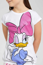 تنزيل الصورة على معرض الصور، Redtag-White-Daisy-Duck-Placement-Print-T-Shirt-Category:T-Shirts,-Colour:White,-Deals:4-For-90,-Filter:Girls-(2-to-8-Yrs),-Girls-T-Shirts,-New-In,-New-In-GIR,-S22C,-Section:Kidswear,-TBL-Girls-
