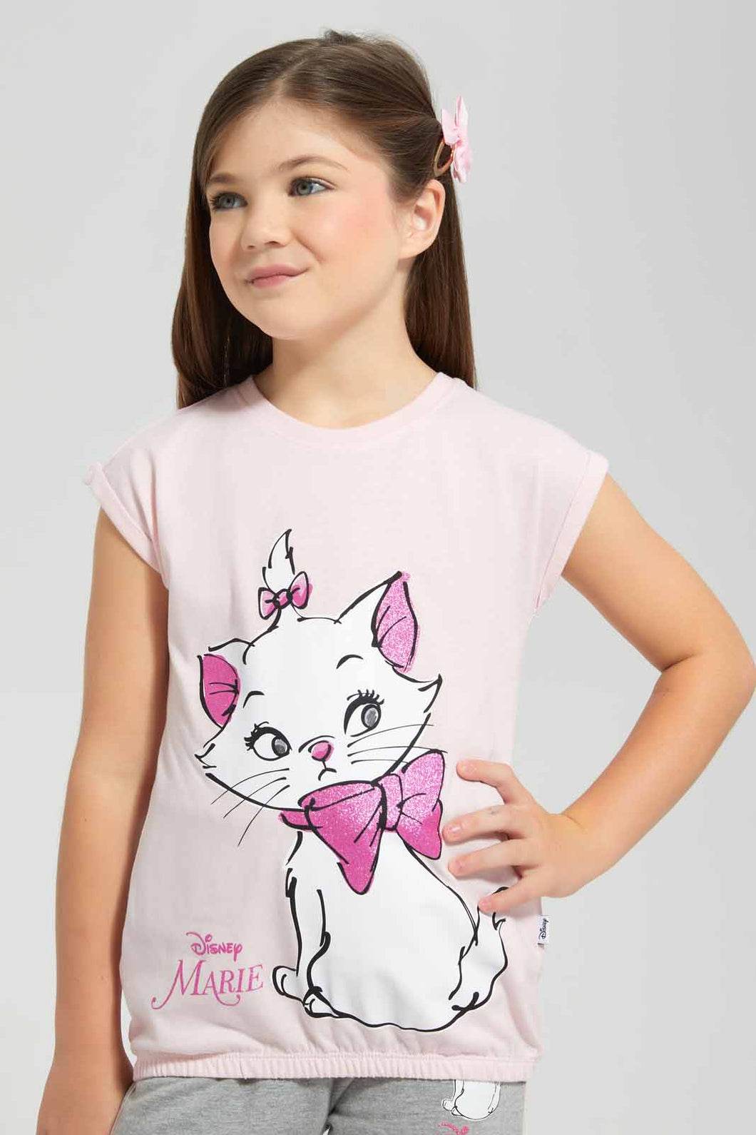 Redtag-Pink-Marie-Placement-Print-T-Shirt-Category:T-Shirts,-Colour:Pink,-Deals:4-For-90,-Filter:Girls-(2-to-8-Yrs),-Girls-T-Shirts,-New-In,-New-In-GIR,-S22C,-Section:Kidswear,-TBL-Girls-