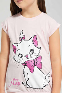 Redtag-Pink-Marie-Placement-Print-T-Shirt-Category:T-Shirts,-Colour:Pink,-Deals:4-For-90,-Filter:Girls-(2-to-8-Yrs),-Girls-T-Shirts,-New-In,-New-In-GIR,-S22C,-Section:Kidswear,-TBL-Girls-