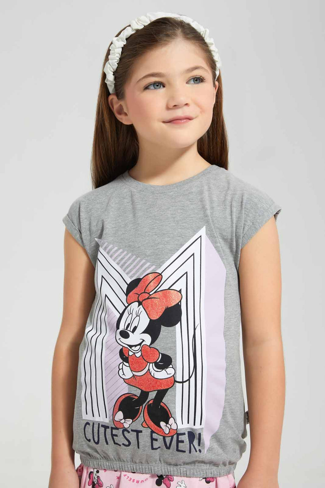 Redtag-Grey-Melange-Minnie-Mouse-Placement-Print-T-Shirt-Category:T-Shirts,-Colour:Grey,-Filter:Girls-(2-to-8-Yrs),-Girls-T-Shirts,-New-In,-New-In-GIR,-Non-Sale,-S22C,-Section:Kidswear,-TBL-Girls-