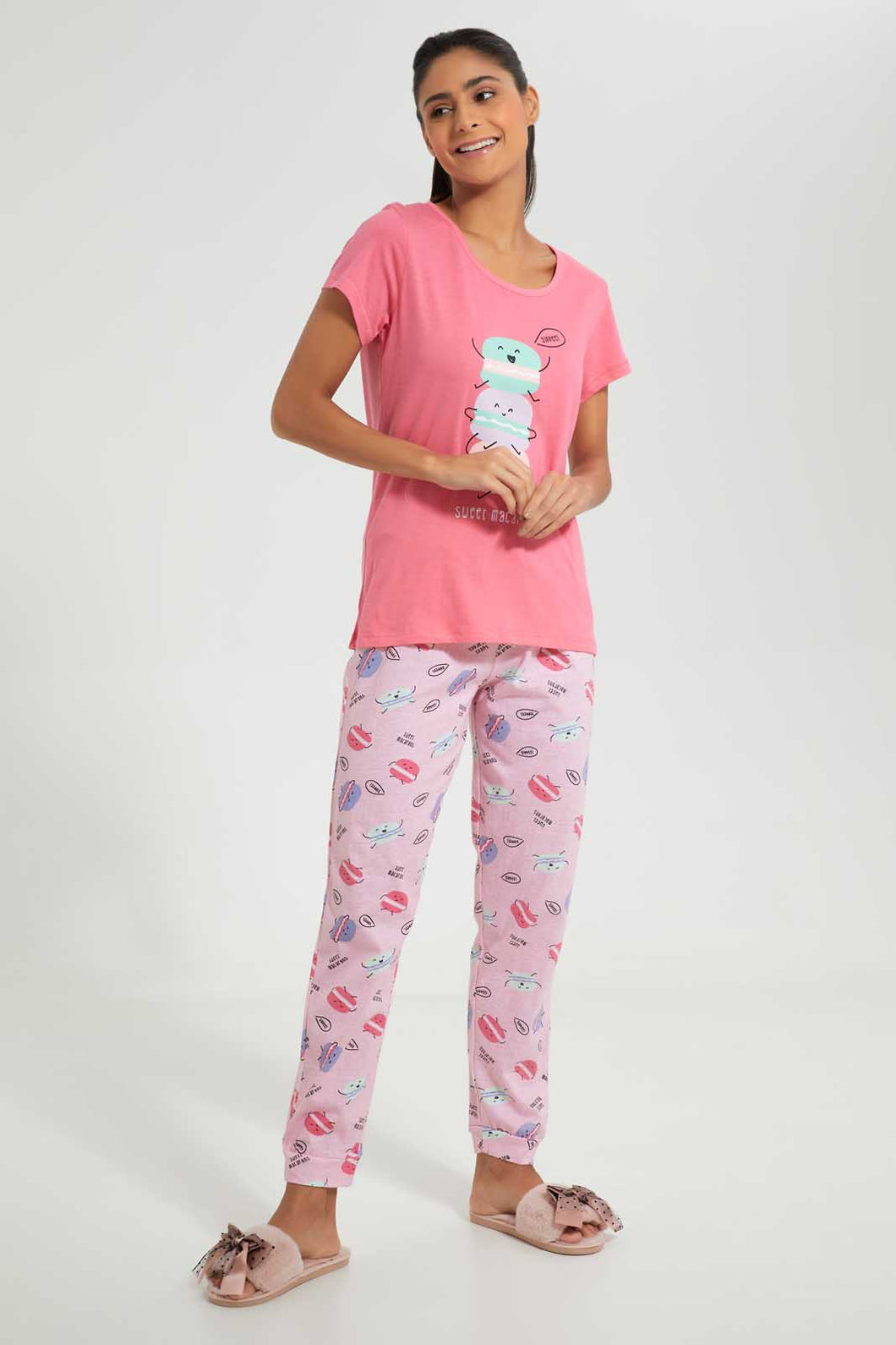 Redtag-Pink-Burger-Printed-Pyjama-Set-Pyjama-Sets-Women's-