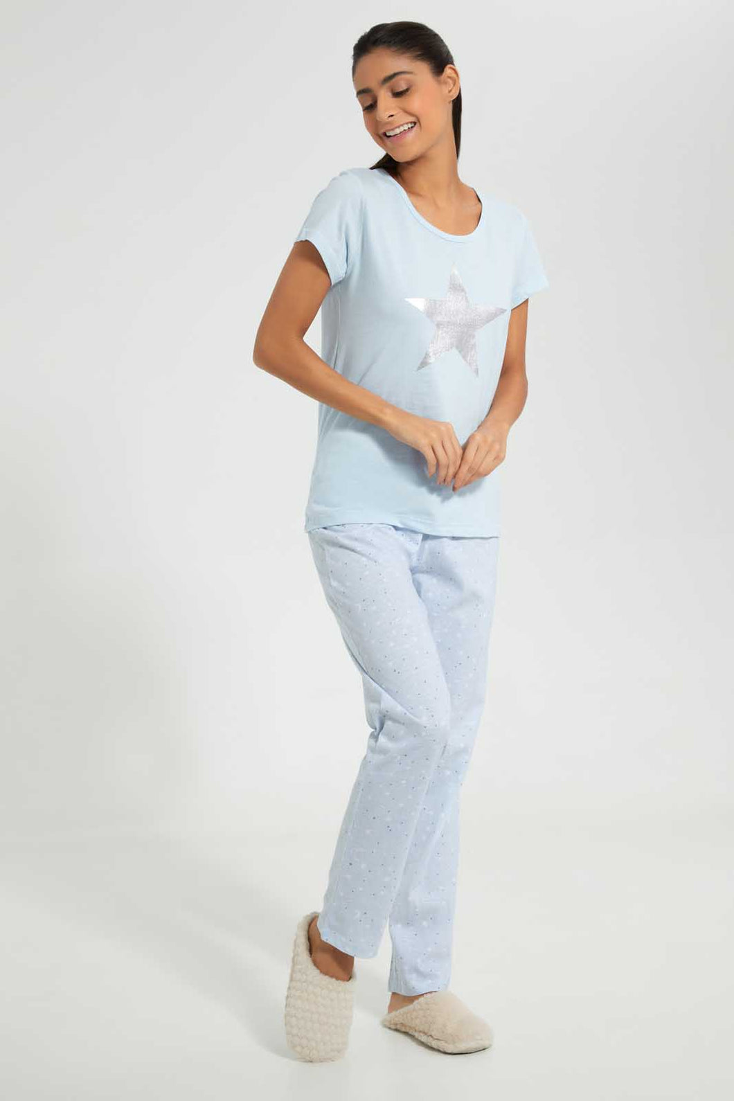 Redtag-Blue-V-Printed-Pyjama-Set-Pyjama-Sets-Women's-