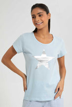 تنزيل الصورة على معرض الصور، Redtag-Blue-V-Printed-Pyjama-Set-Pyjama-Sets-Women&#39;s-
