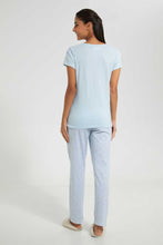 تنزيل الصورة على معرض الصور، Redtag-Blue-V-Printed-Pyjama-Set-Pyjama-Sets-Women&#39;s-
