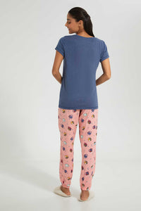 Redtag-Blue-Brunch-Printed-Pyjama-Set-Pyjama-Sets-Women's-