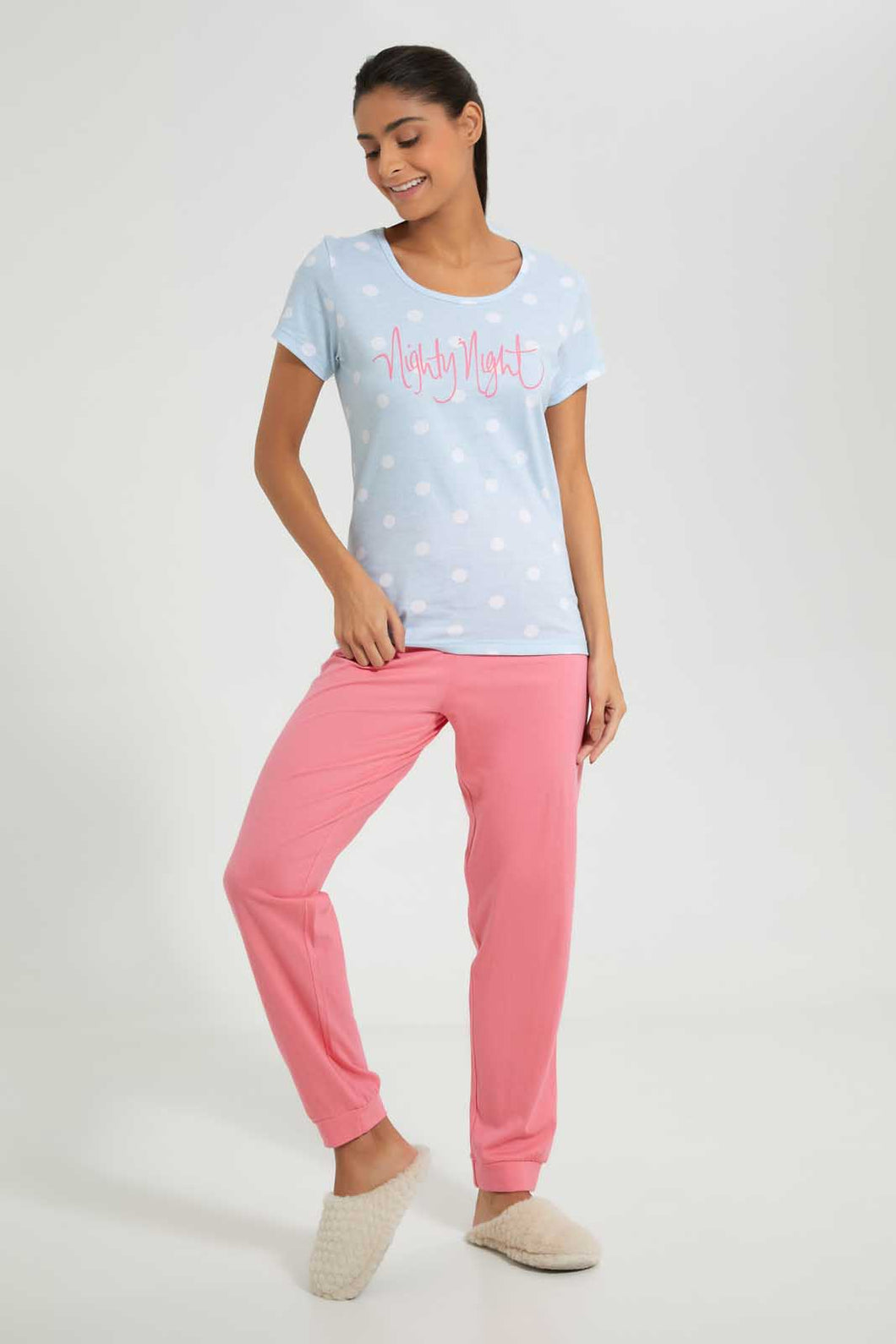 Redtag-Blue-Nighty-Printed-Pyjama-Set-Pyjama-Sets-Women's-