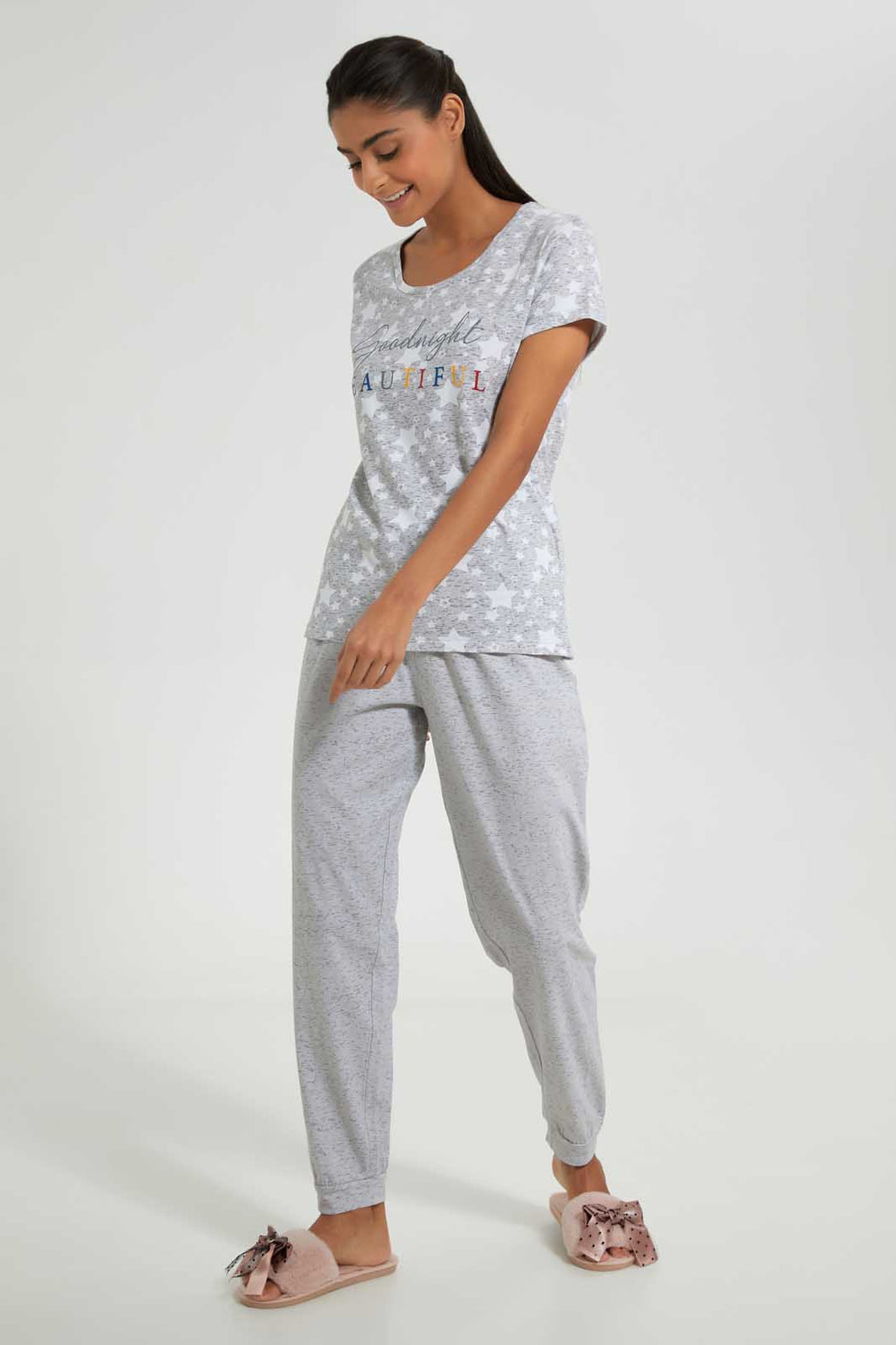 Redtag-Grey-Beautiful-Printed-Pyjama-Set-Pyjama-Sets-Women's-