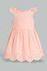 Redtag-Coral-Schiffli-Hem-Flutter-Sleeves-Dress-Dresses-Infant-Girls-3 to 24 Months