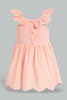 Redtag-Coral-Schiffli-Hem-Flutter-Sleeves-Dress-Dresses-Infant-Girls-3 to 24 Months
