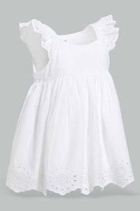 Redtag-White-Schiffli-Hem-Fluter-Sleeves-Blouse-Blouses-Infant-Girls-3 to 24 Months