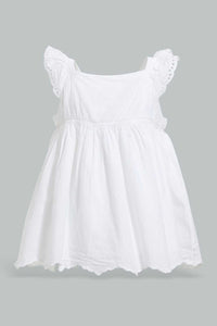 Redtag-White-Schiffli-Hem-Fluter-Sleeves-Blouse-Blouses-Infant-Girls-3 to 24 Months