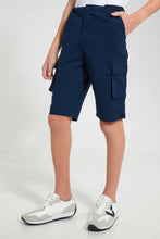 تنزيل الصورة على معرض الصور، Redtag-Navy-Chino-Cargo-Short-Chino-Shorts-Senior-Boys-9 to 14 Years
